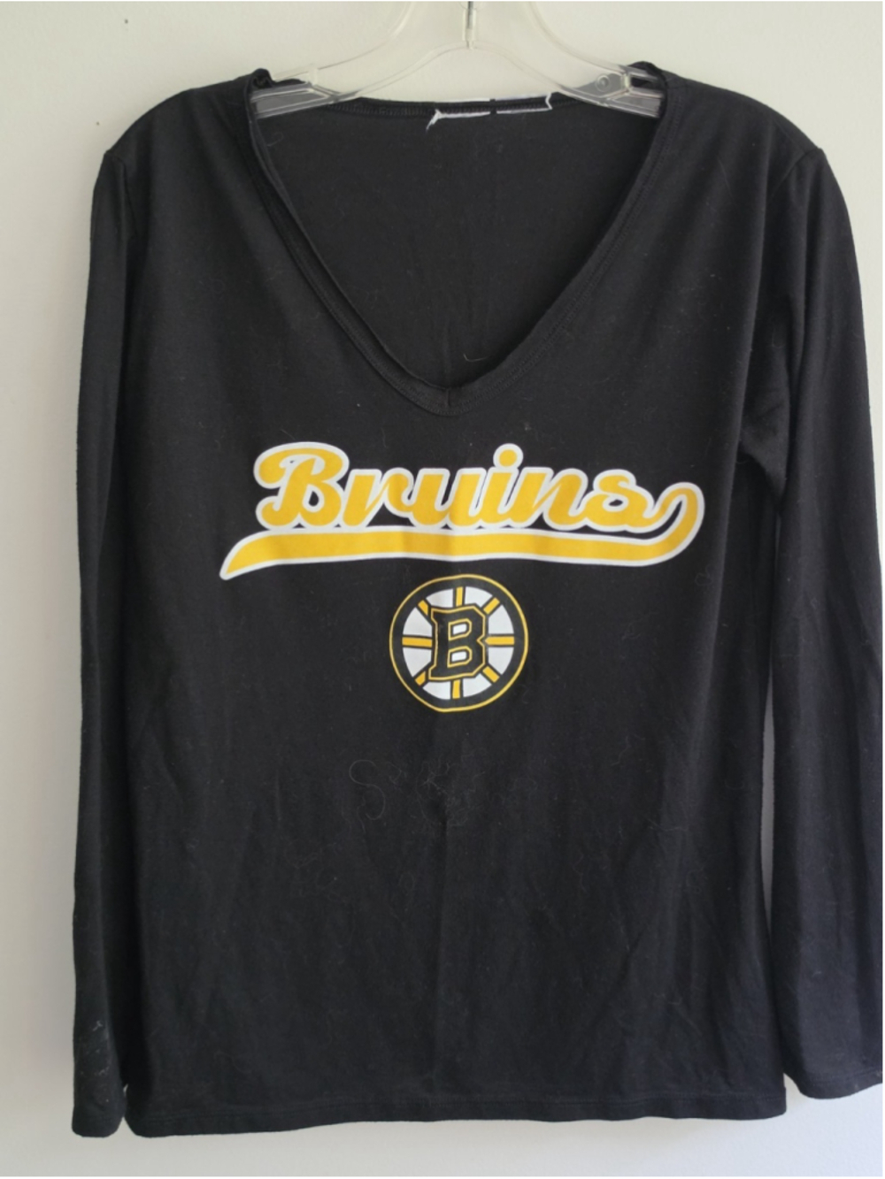 Womens Boston Bruins Long Sleeve V-Neck T-Shirt Black Est* Large Lightweight Tee